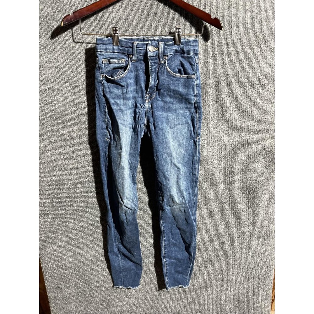 Good American Good Waist Crop Jeans Womens 0/25 Blue High Rise Distressed Skinny